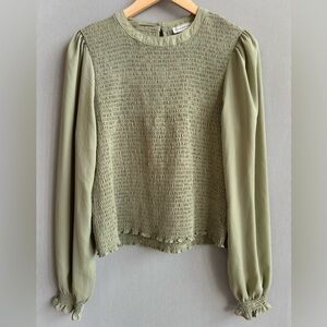 Blousology | Green Smocked Long Sleeve Blouse | Size M